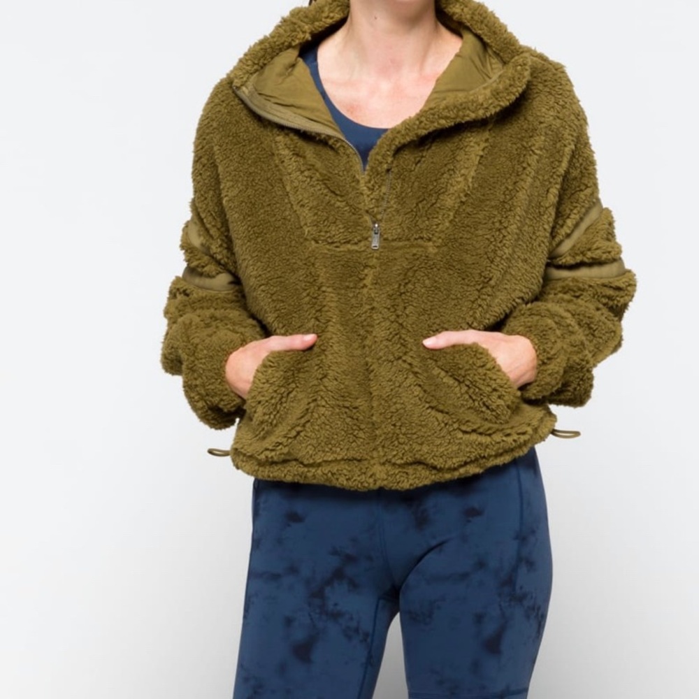 Free People Movement Nantucket Fleece Pullover Jacket Army Green Size L NWT $98
